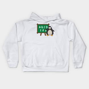 Penguin as Teacher with Blackboard in Class Kids Hoodie